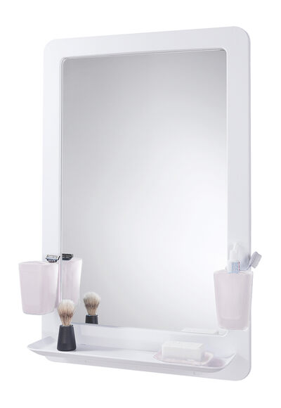 Зеркальный набор ORIO белый (зеркало 530х794 в пластиковой раме с полкой + 2 стакана + мыльница)